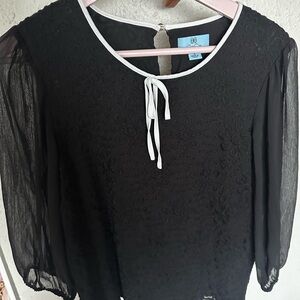 CeCe Black Blouse with Sheer Sleeves